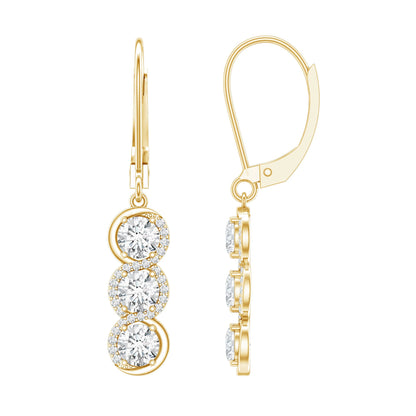 Certified Lab Grown Diamond 3 Stone Dangle Earrings
