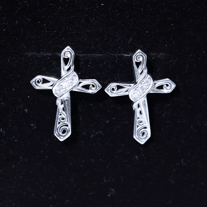 Certified Lab Grown Diamond Cross Art Deco Stud Earrings