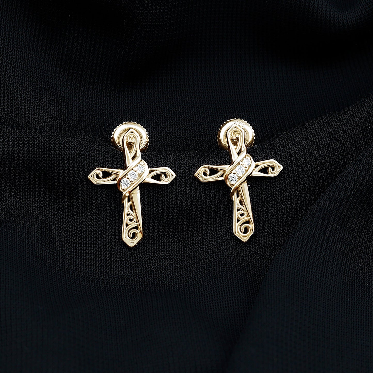Certified Lab Grown Diamond Cross Art Deco Stud Earrings