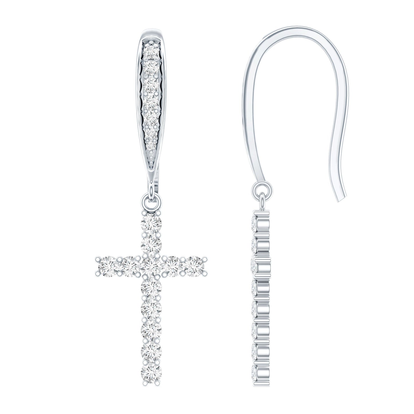 Certified Lab Grown Diamond Cross Fish Hook Earrings