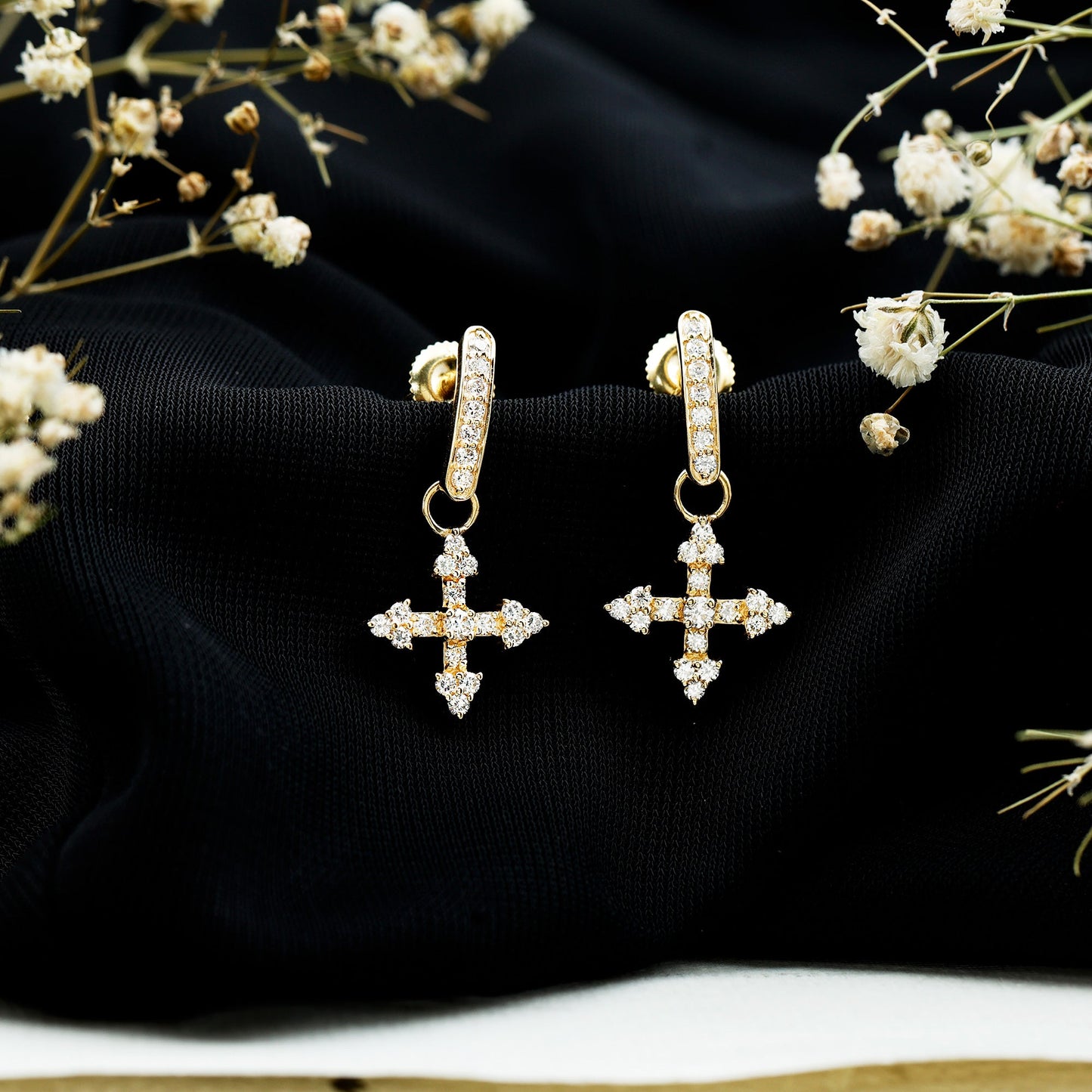 Certified Lab Grown Diamond Cross Drop Earrings For Her