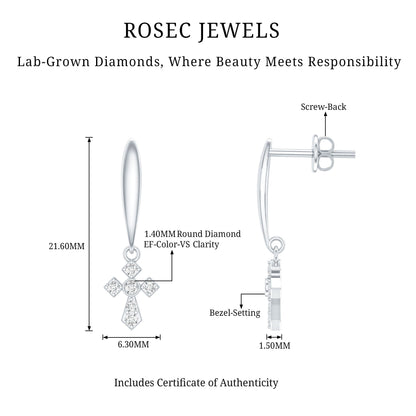 Lab Grown Diamond Cross Drop Earrings With Screw Back