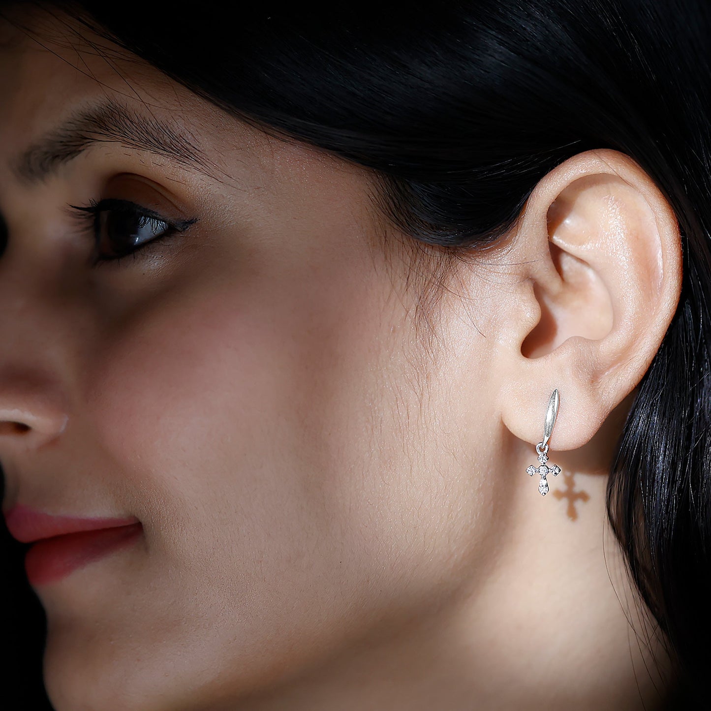 Lab Grown Diamond Cross Drop Earrings With Screw Back