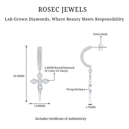 Lab Grown Diamond Designer Cross Earrings With Screw Back