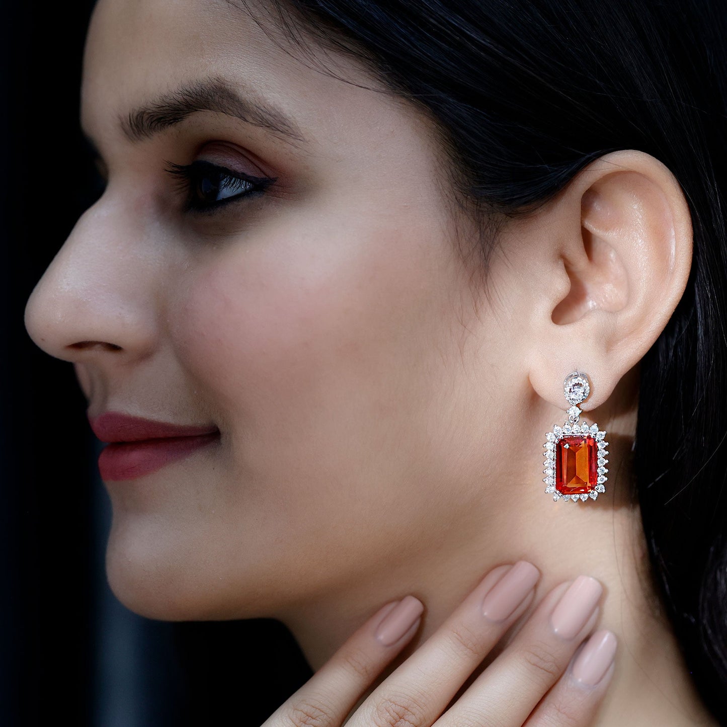 Certified 18 Carat Lab Grown Orange Sapphire Statement Earrings in Silver