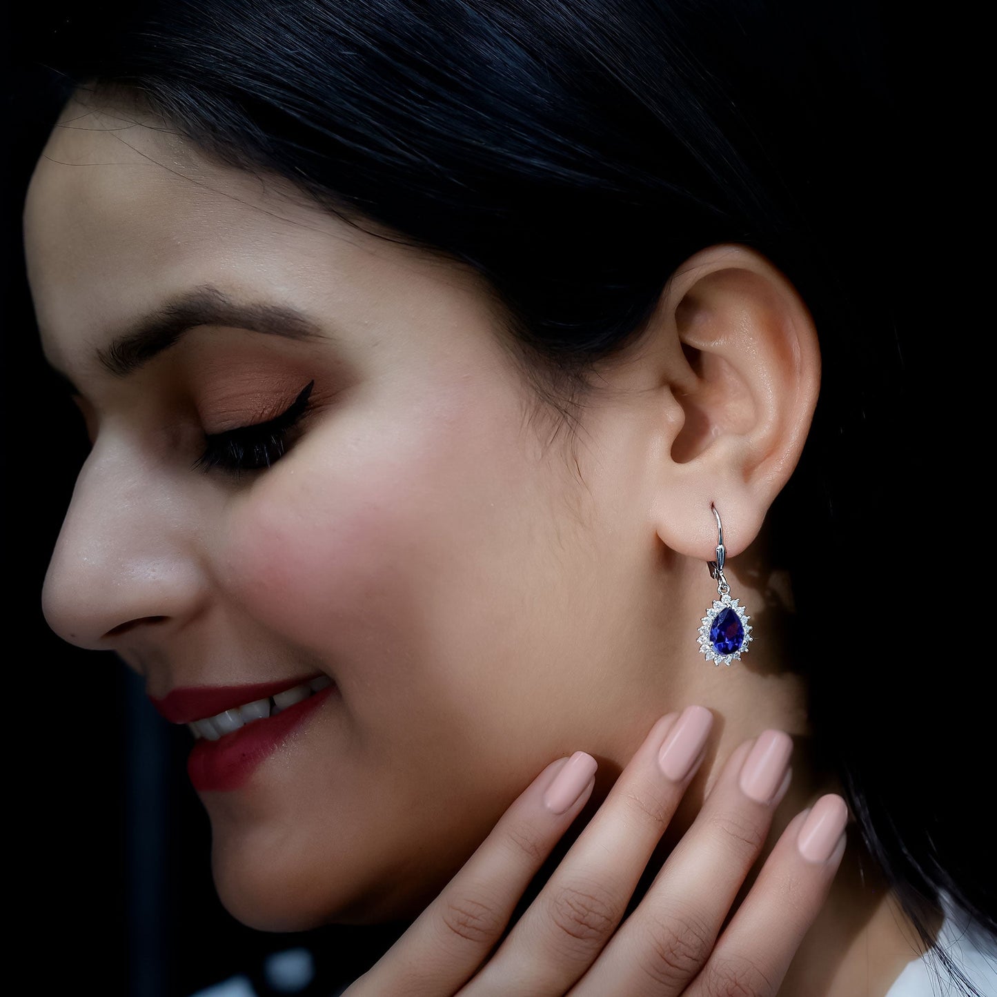 5 Carat Lab Grown Blue Sapphire Sterling Silver Drop Earrings