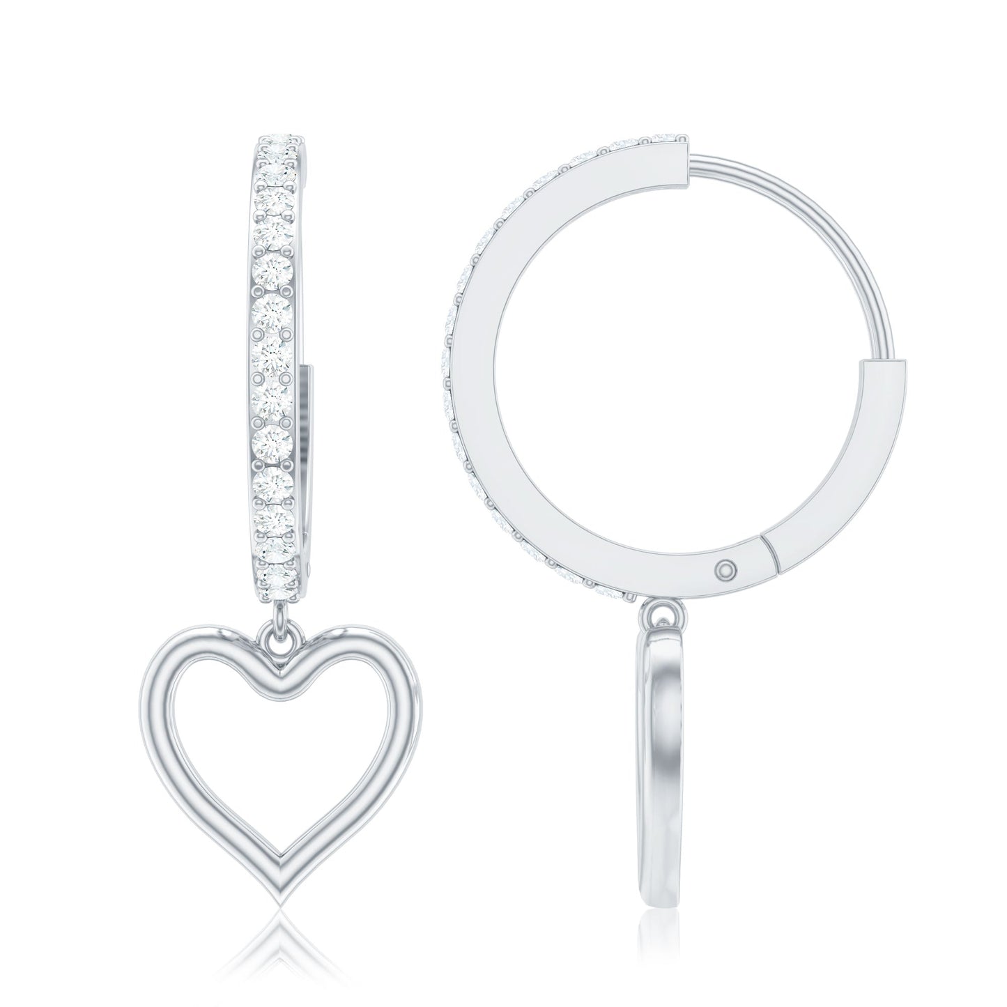 Genuine Diamond Heart Drop Earrings Hoop