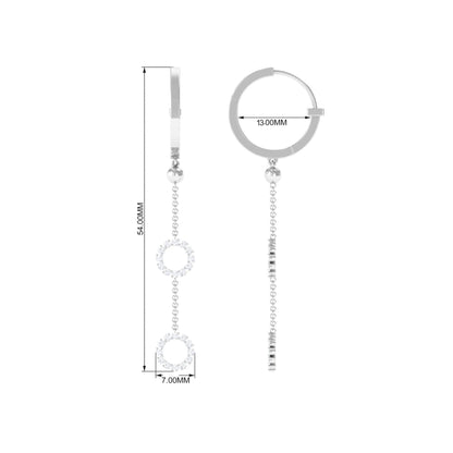 Open Circle Diamond Dangle Chain Hoop Earrings