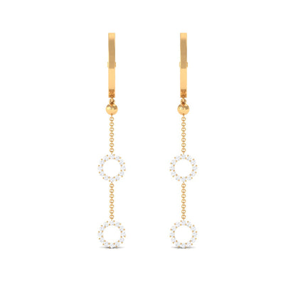 Open Circle Diamond Dangle Chain Hoop Earrings