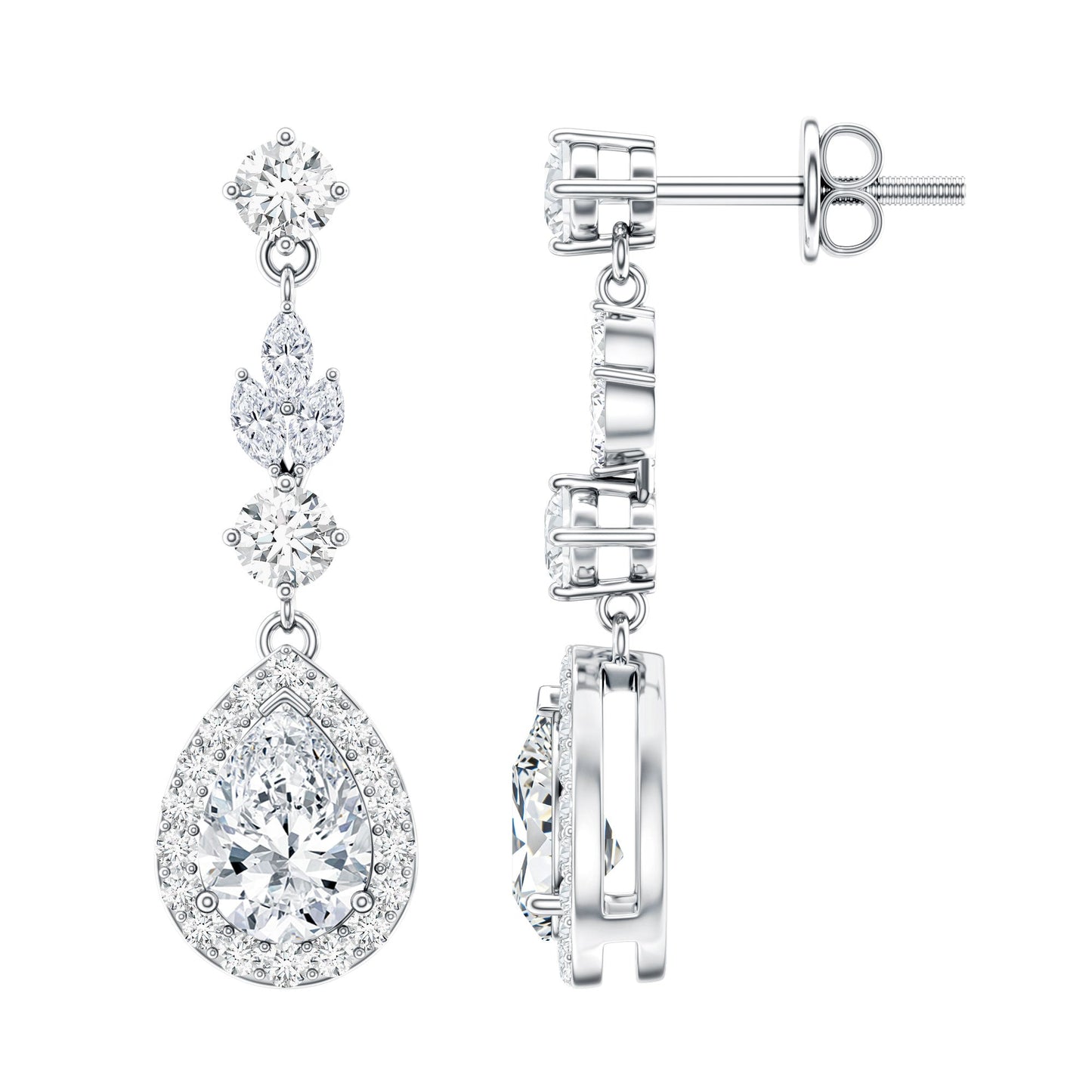 Certified Moissanite Wedding Dangling Earrings in Silver