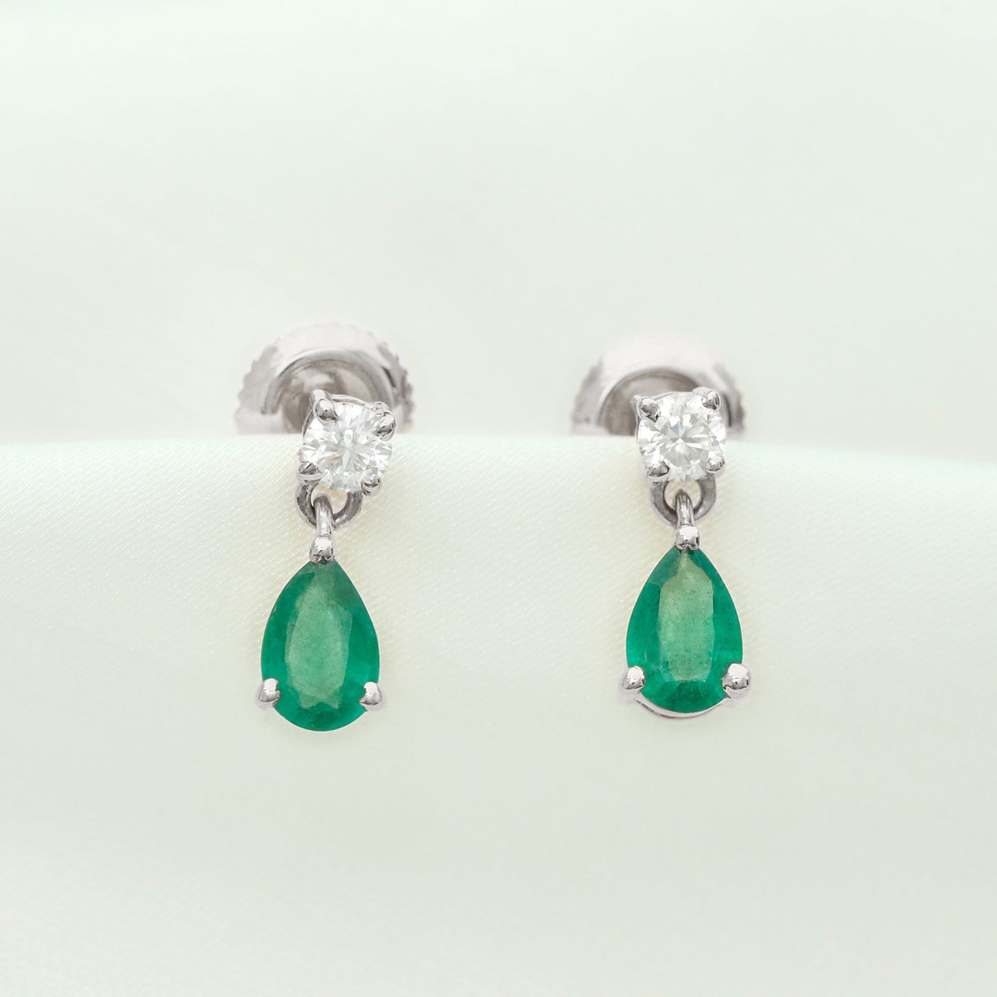 Certified Emerald and Diamond Bridal Teardrop Earrings
