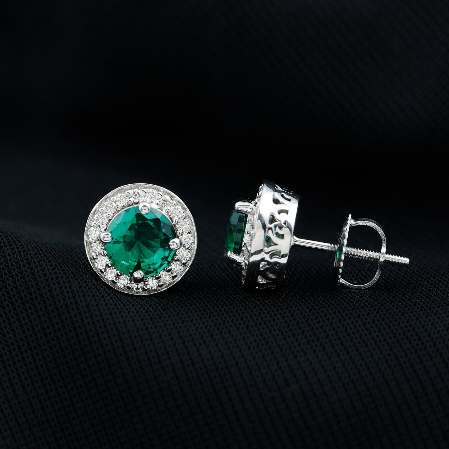 Lab Created Emerald and Diamond Wedding Stud Earrings