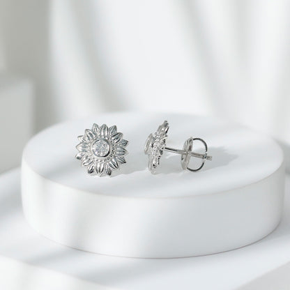Diamond Sunflower Stud Earrings For Her