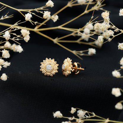 Diamond Sunflower Stud Earrings For Her