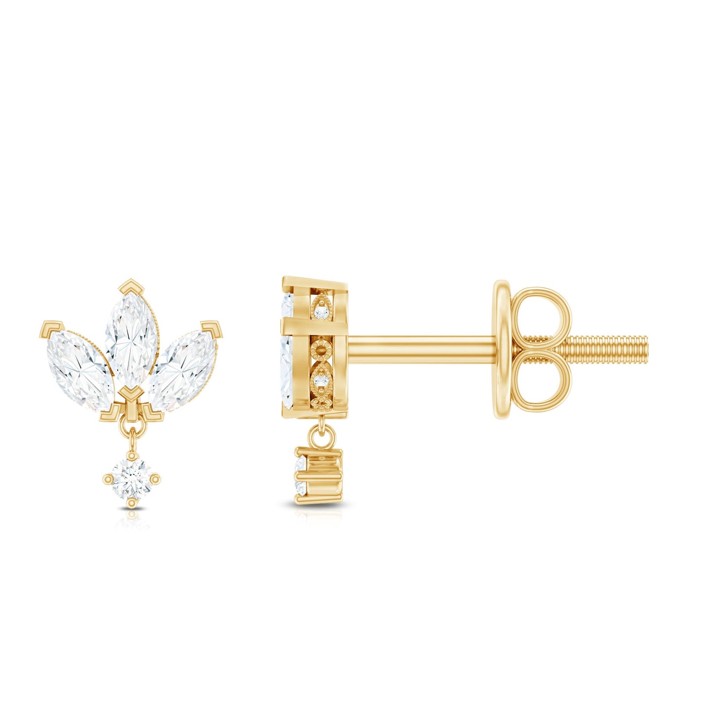 Genuine Diamond Lotus Flower Earrings for Women