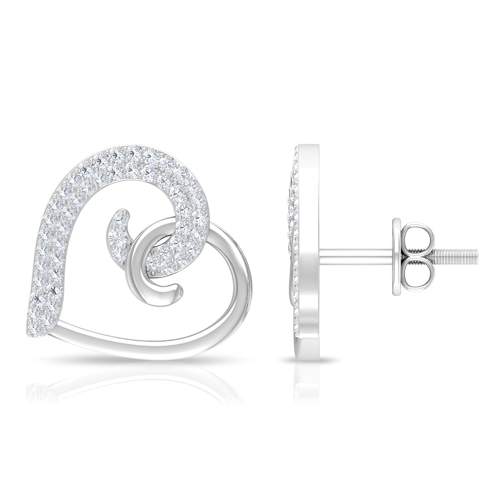 Certified Real Diamond Heart Earrings with Screw Back