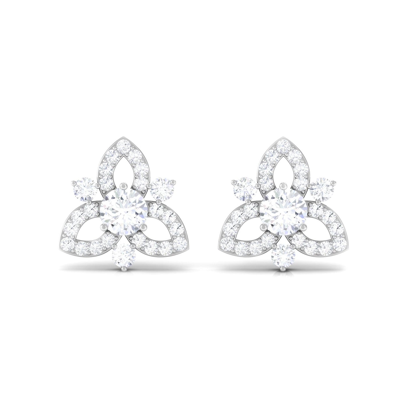 Genuine Diamond Floral Stud Earrings for Women
