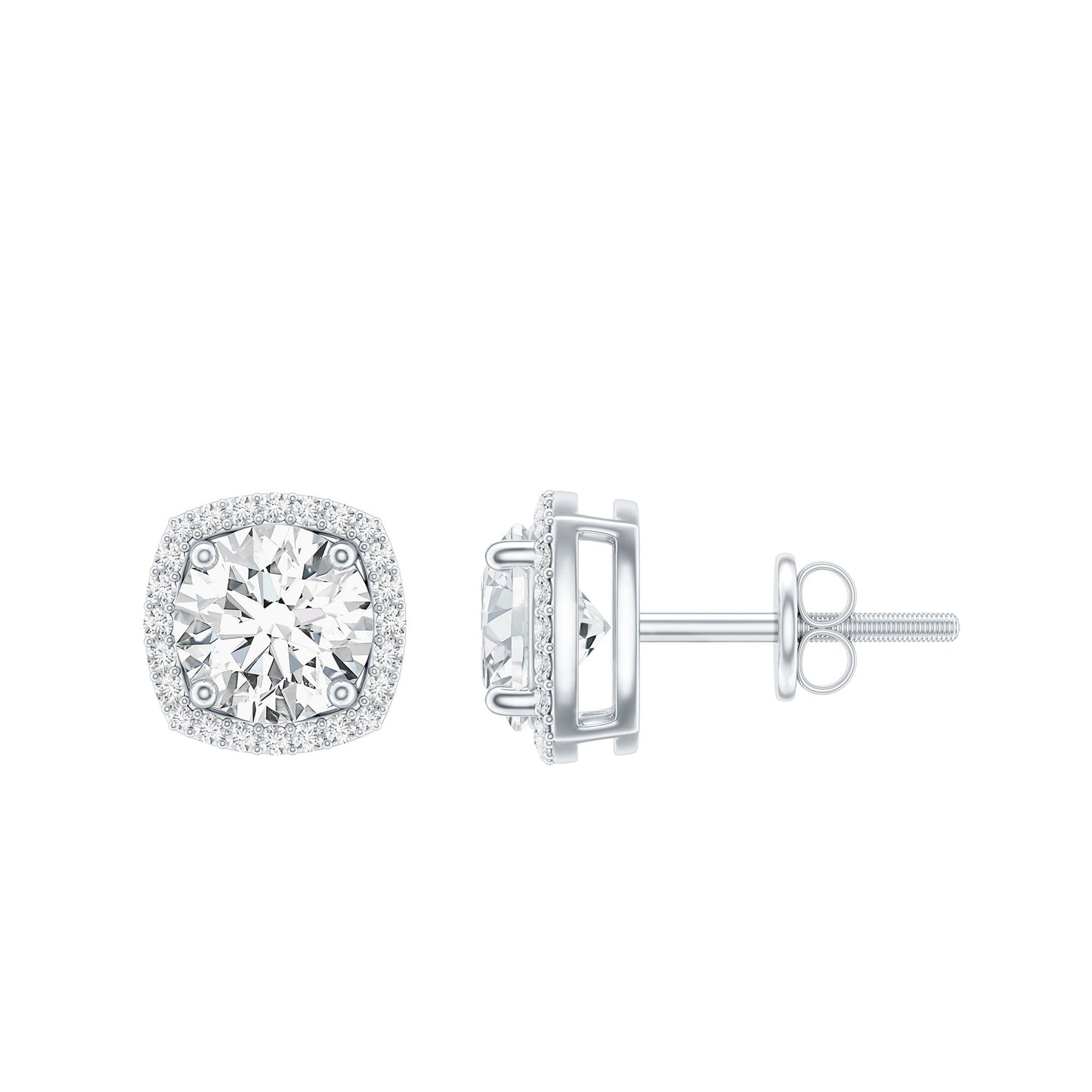 Womens 2 Carat Cubic Zirconia Halo Stud Earrings in 14K Gold Plated Silver