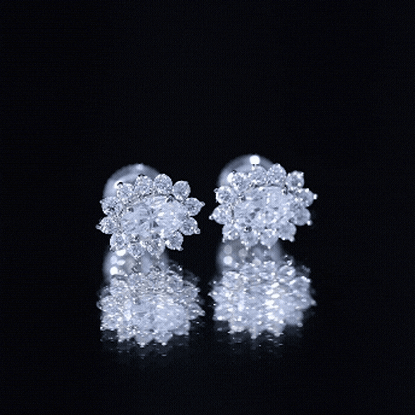 Oval Shaped CZ Diamond Halo Stud Earrings with Screw Back