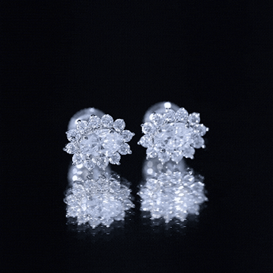 Oval Shaped CZ Diamond Halo Stud Earrings with Screw Back