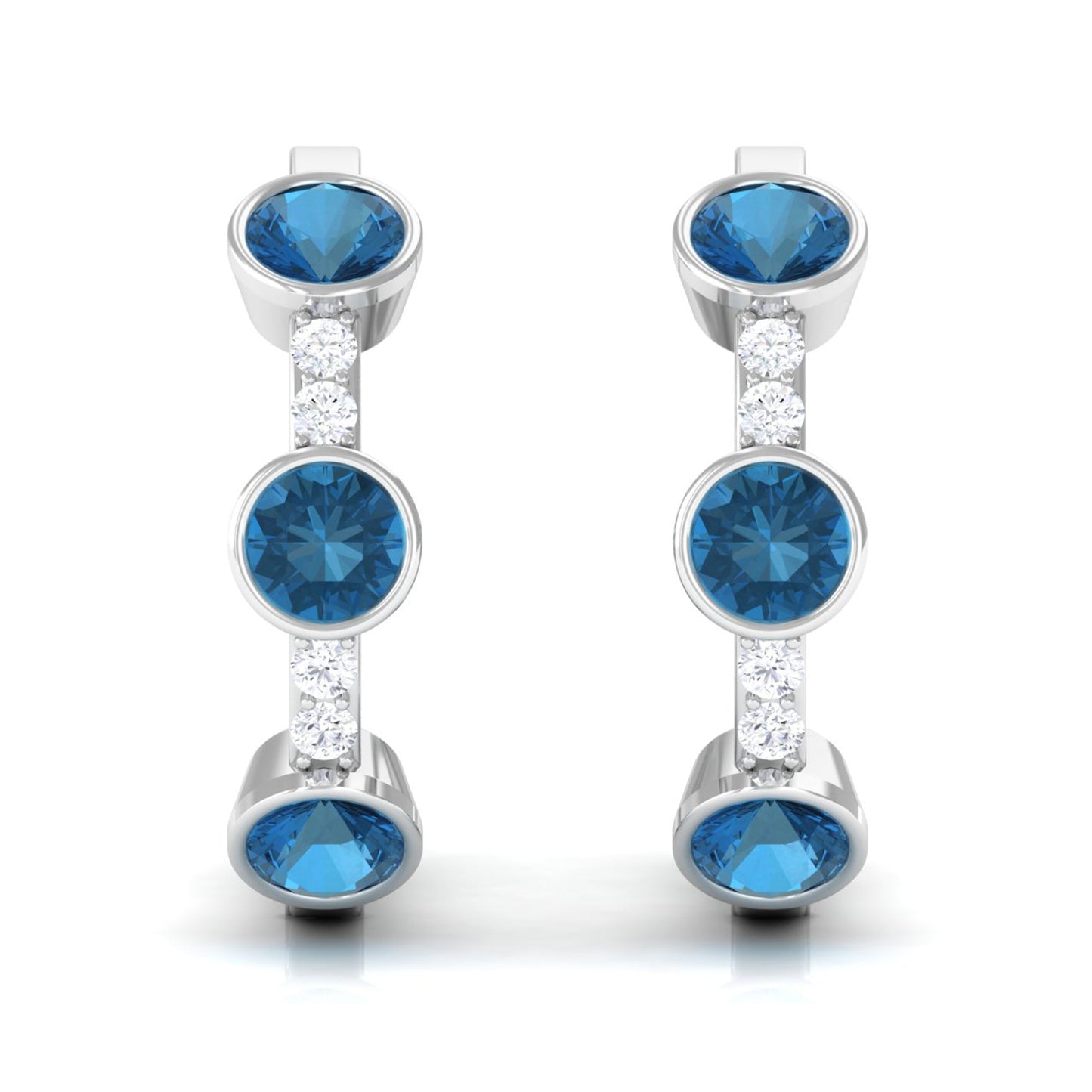 Certified London Blue Topaz and Diamond Hinged Hoop Earrings