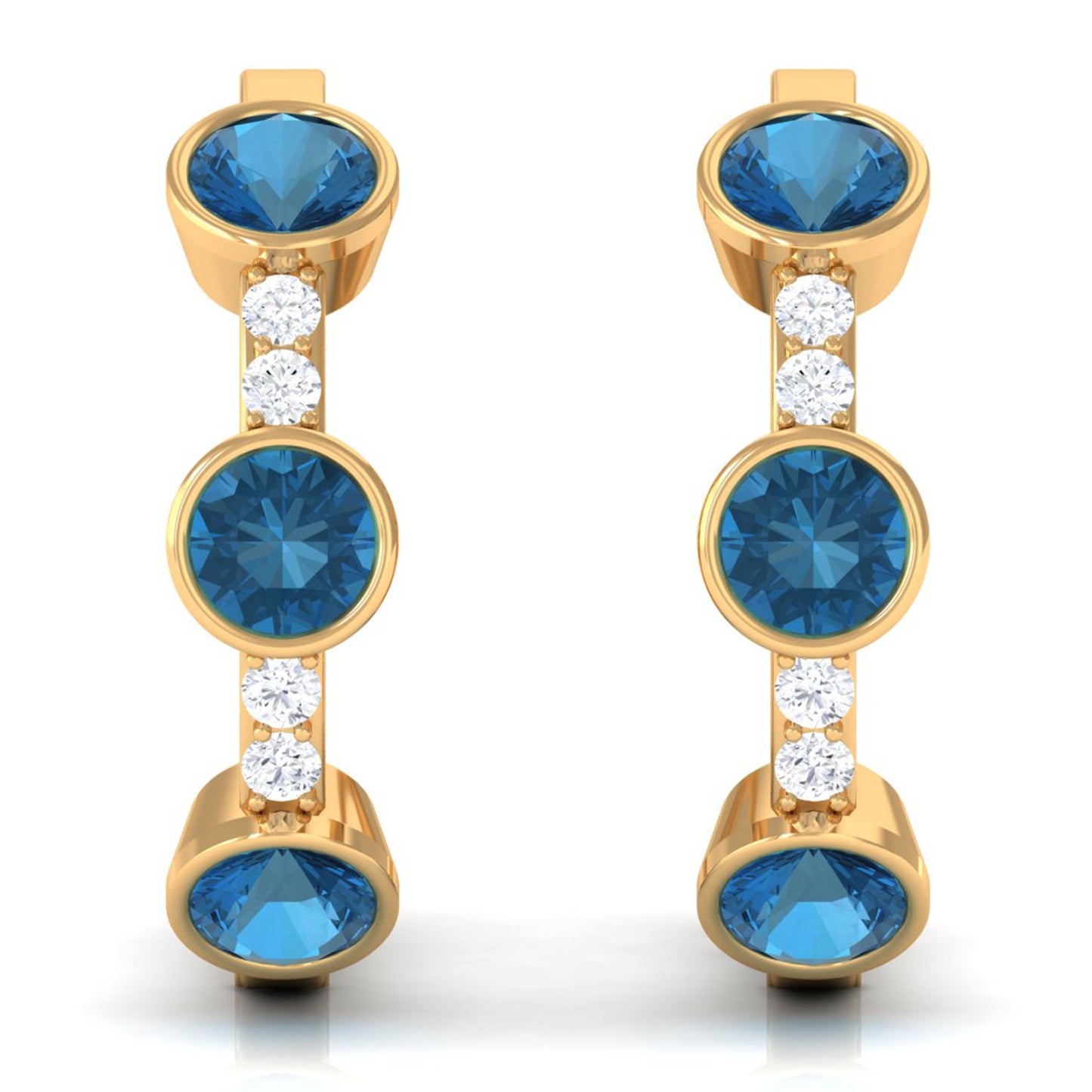 Certified London Blue Topaz and Diamond Hinged Hoop Earrings