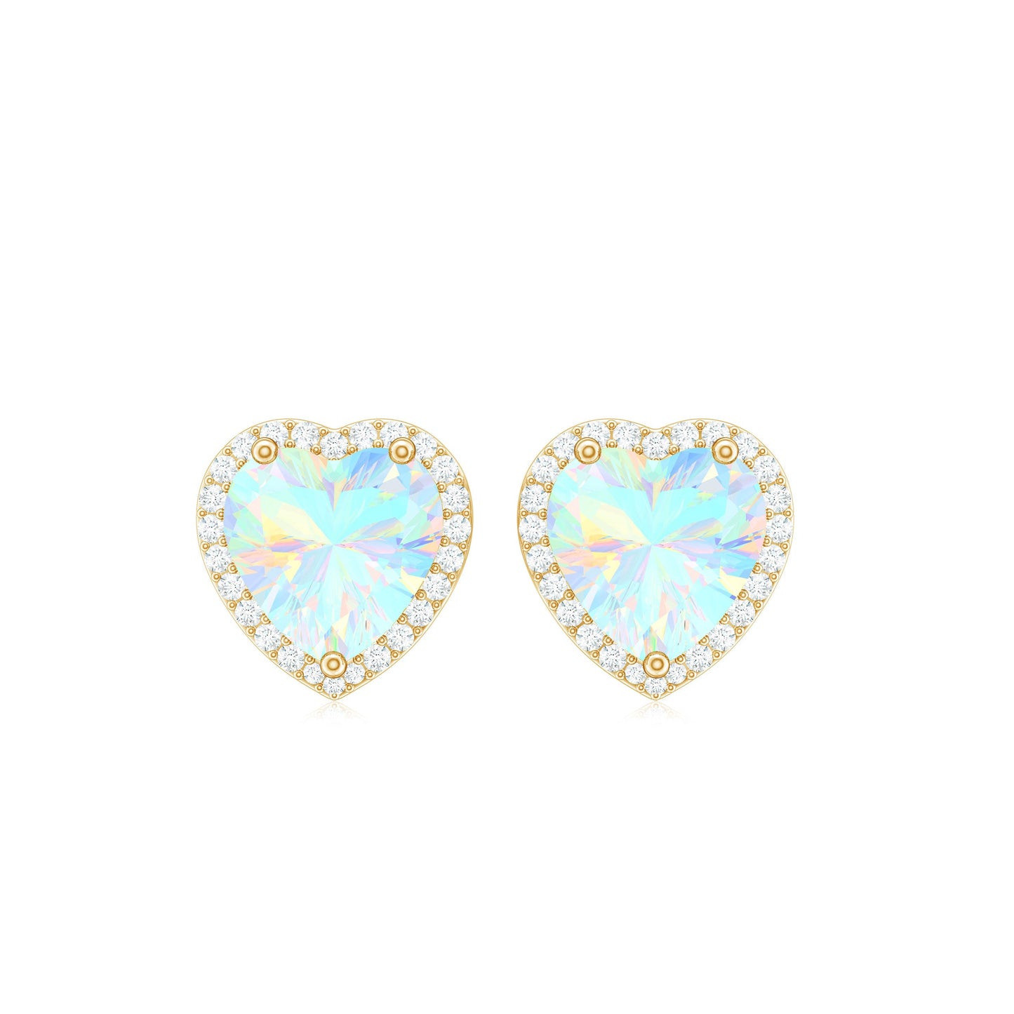 Natural Ethiopian Opal Heart Stud Earrings with Halo