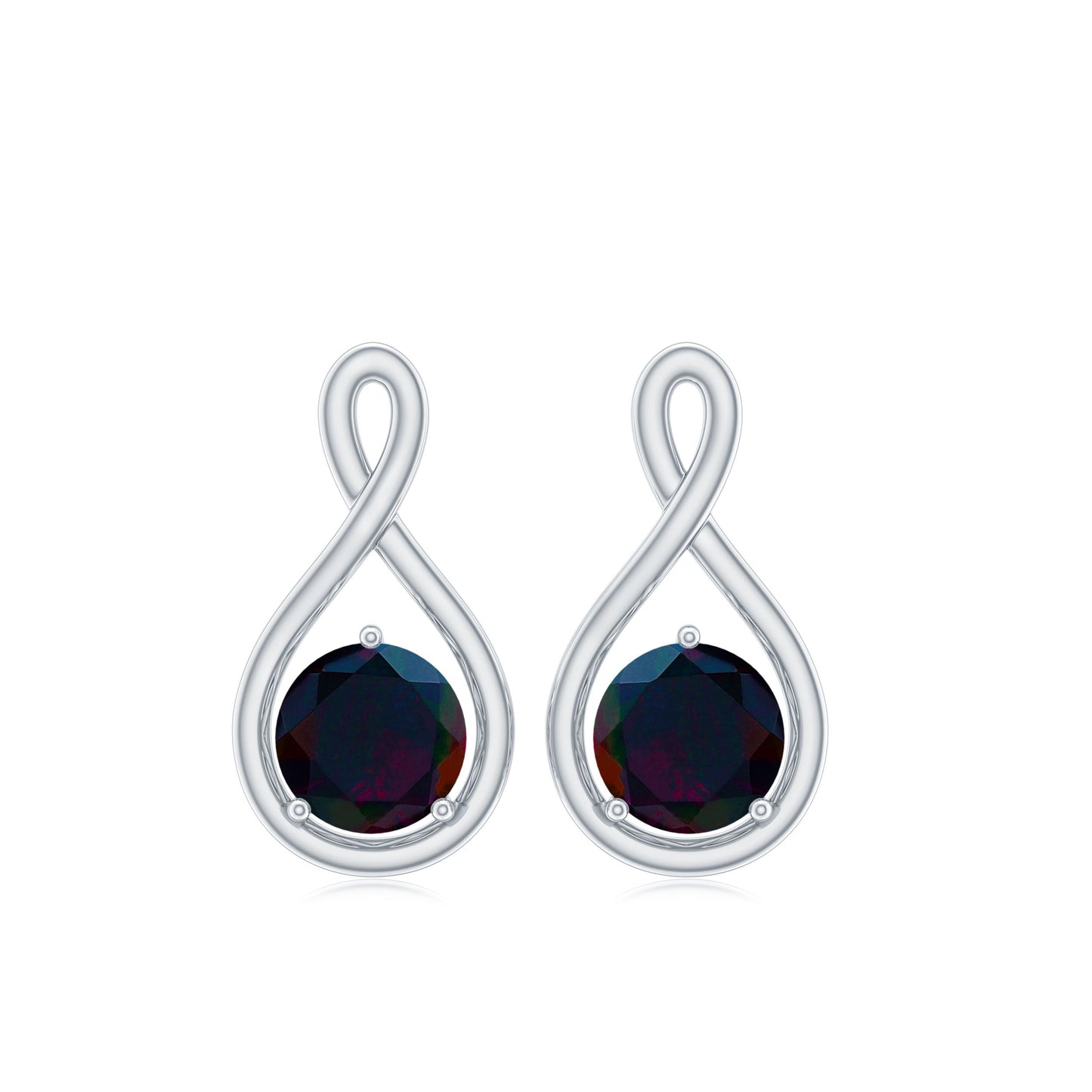 Natural Black Opal Infinity Earrings with Screw Back
