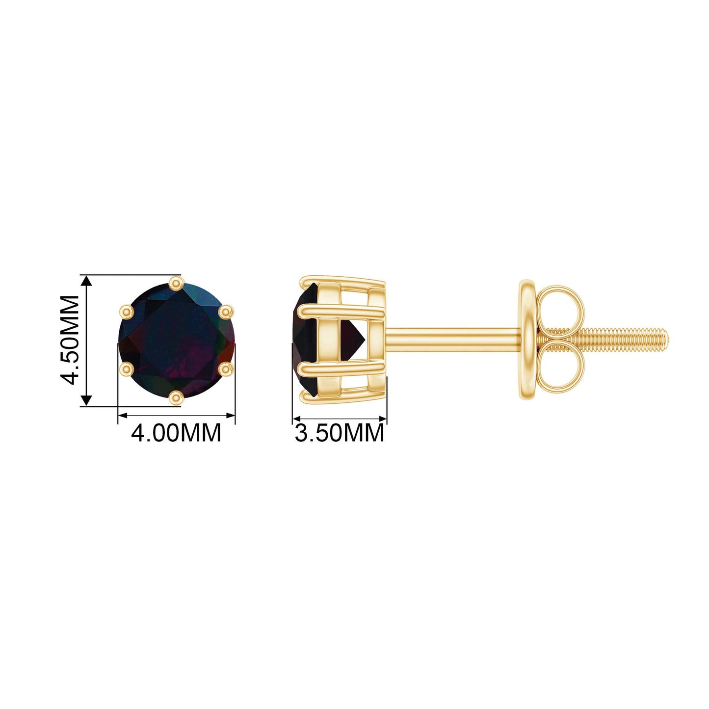 0.9 Carat Round Shape Black Opal Solitaire Stud Earrings