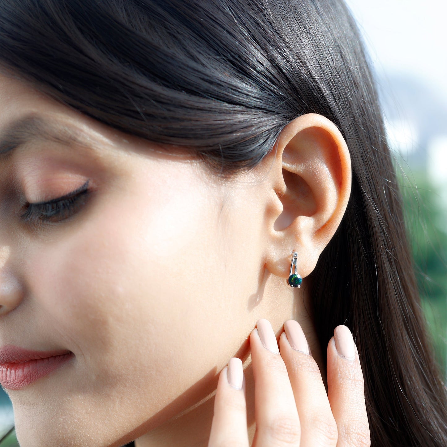 0.9 Carat Round Cut Black Opal J Hoop Earrings for Women