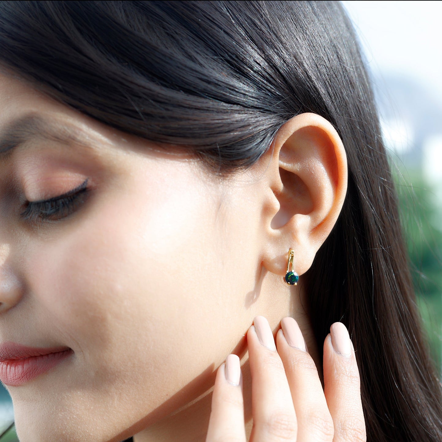 0.9 Carat Round Cut Black Opal J Hoop Earrings for Women