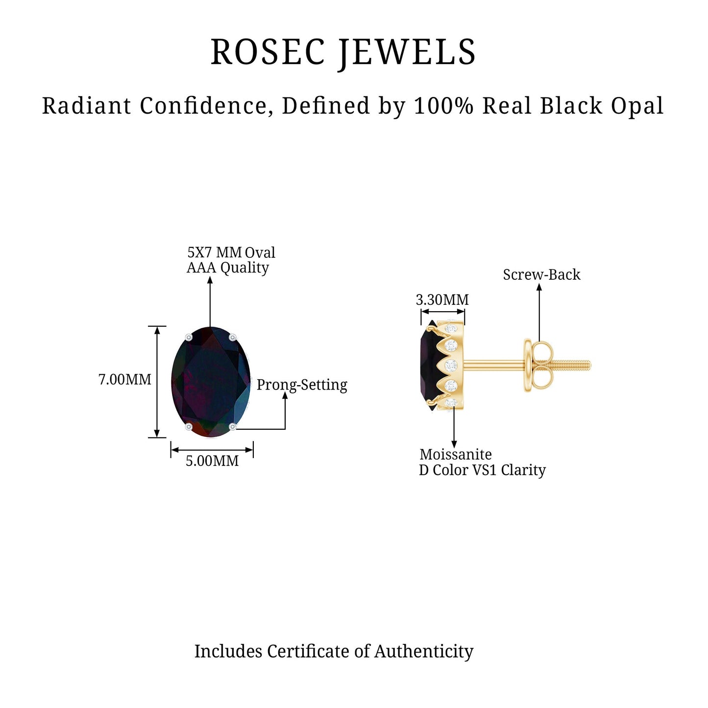 1.8 Carat Oval Black Opal Solitaire Stud Earrings with Diamond