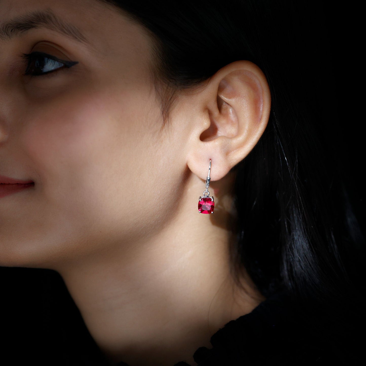 4 Carat Cushion Cut Lab Grown Ruby Hoop Earrings for Women