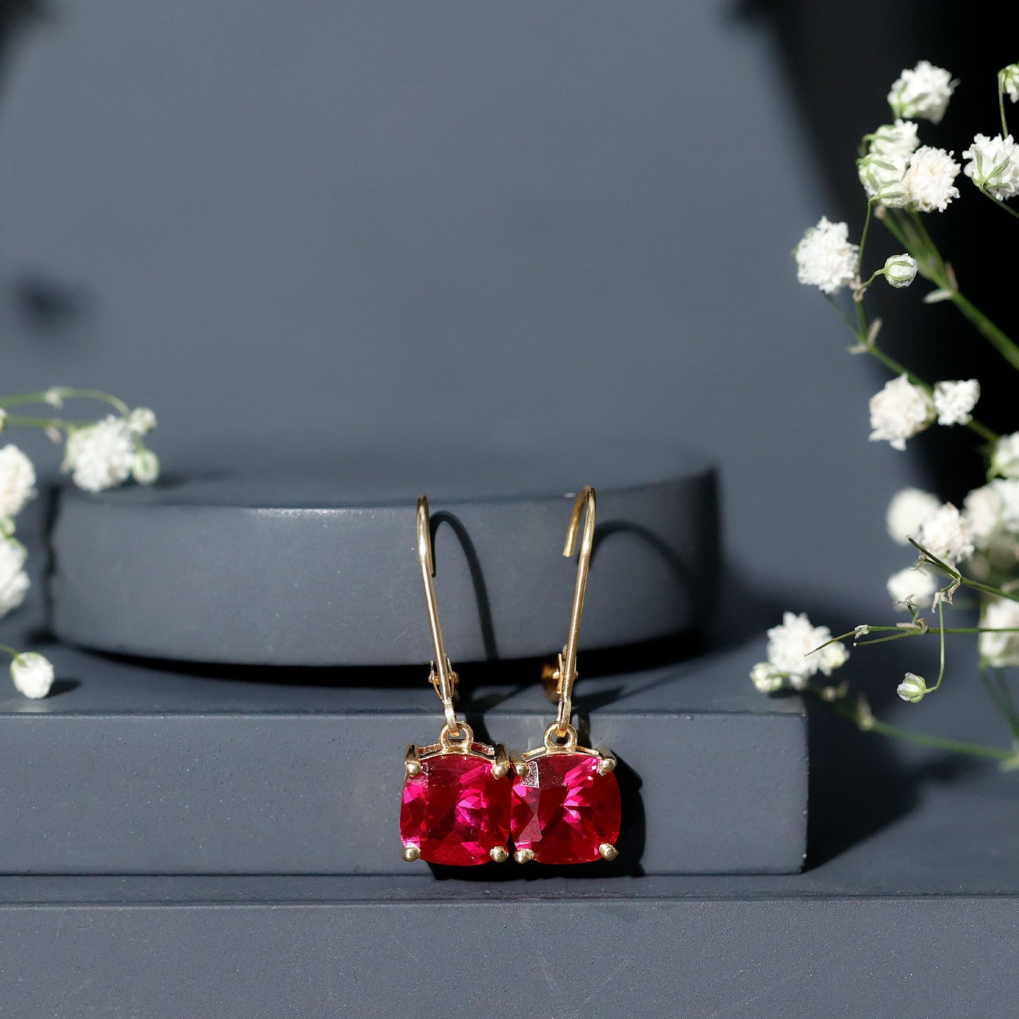 Lab Created Ruby Drop Earrings For Women
