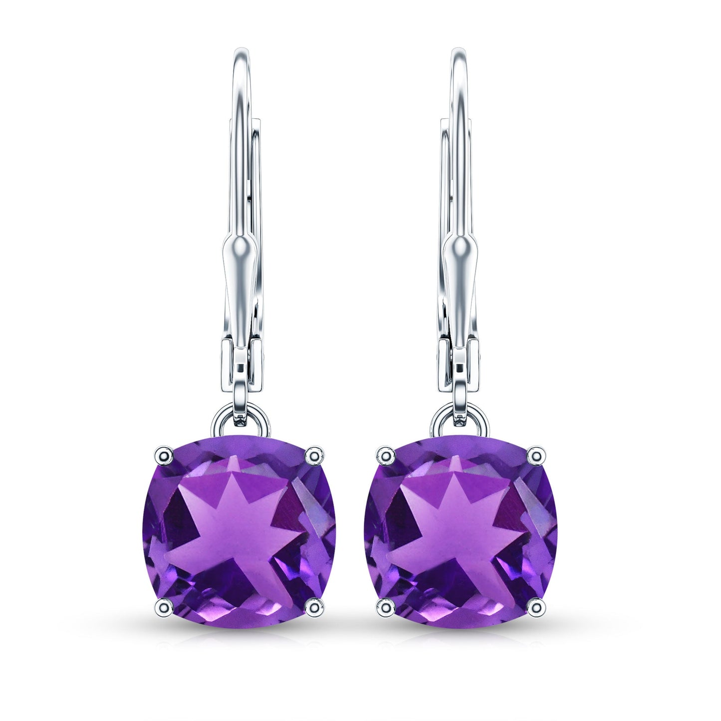 Natural 4.2 Carat Cushion Cut Amethyst Drop Earrings with Lever Back