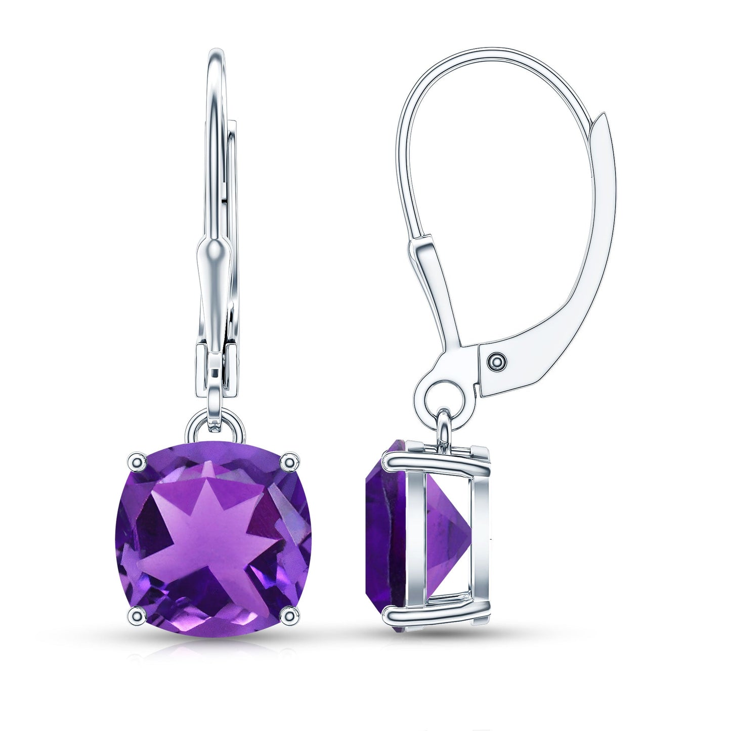Natural 4.2 Carat Cushion Cut Amethyst Drop Earrings with Lever Back