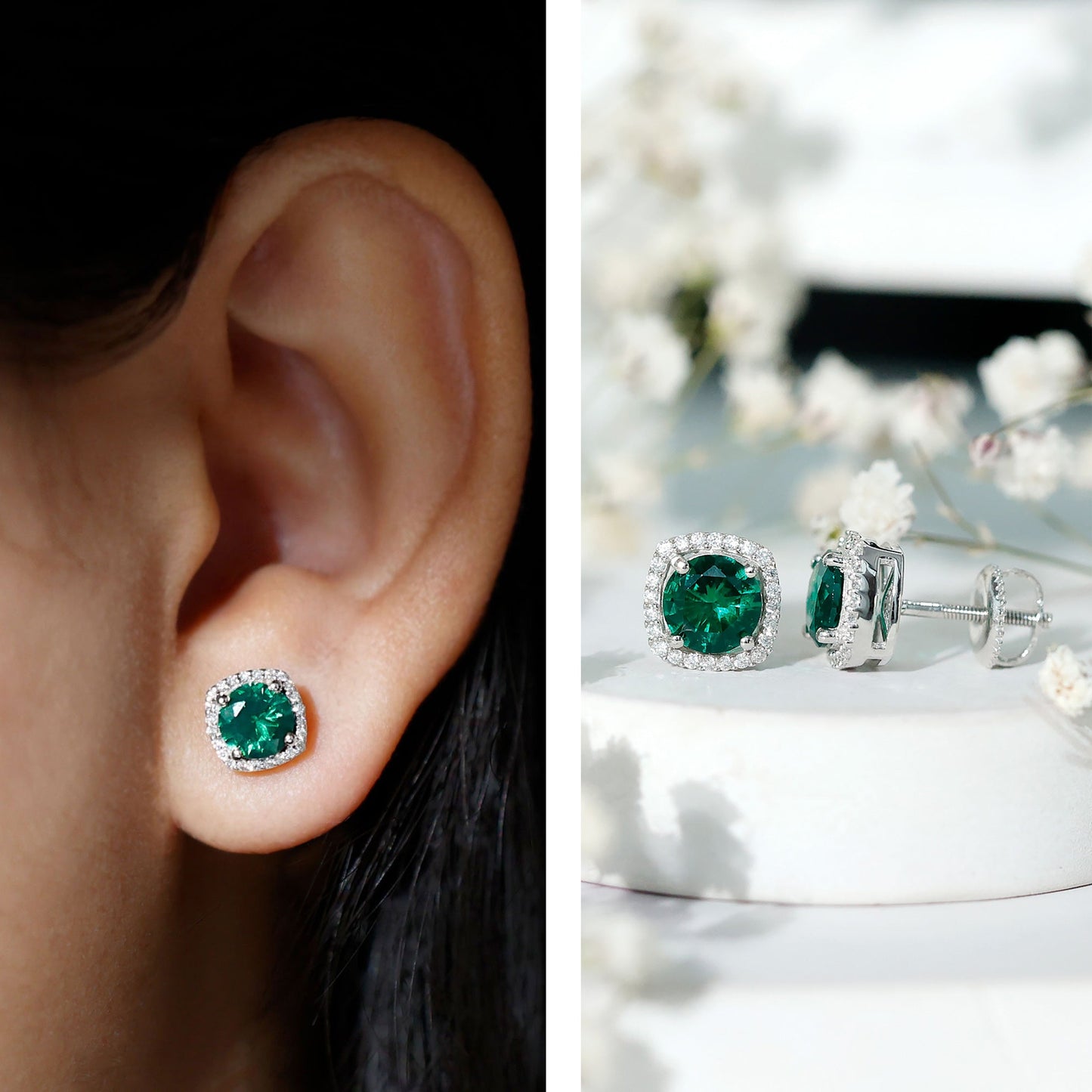 1.6 Carat Lab Grown Emerald Stud Earrings with Certificate