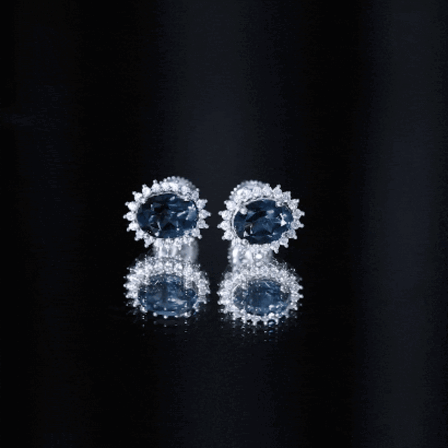 2.2 Carat Oval London Blue Topaz Stud Earrings with Moissanite Halo
