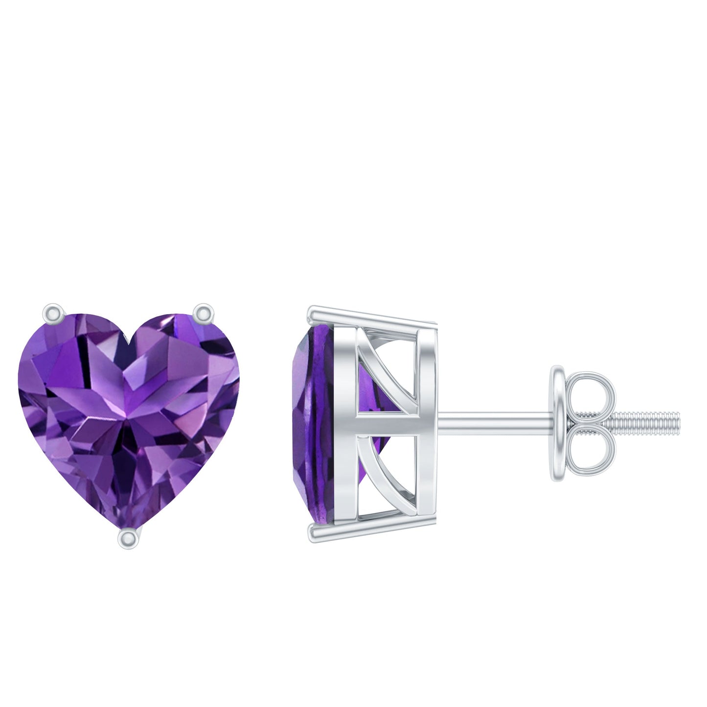 Heart Shape Amethyst Solitaire Stud Earrings for Her