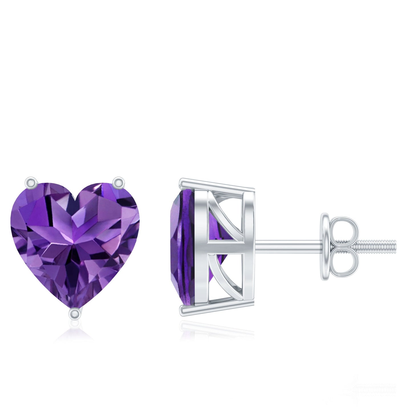 Heart Shape Amethyst Solitaire Stud Earrings for Her