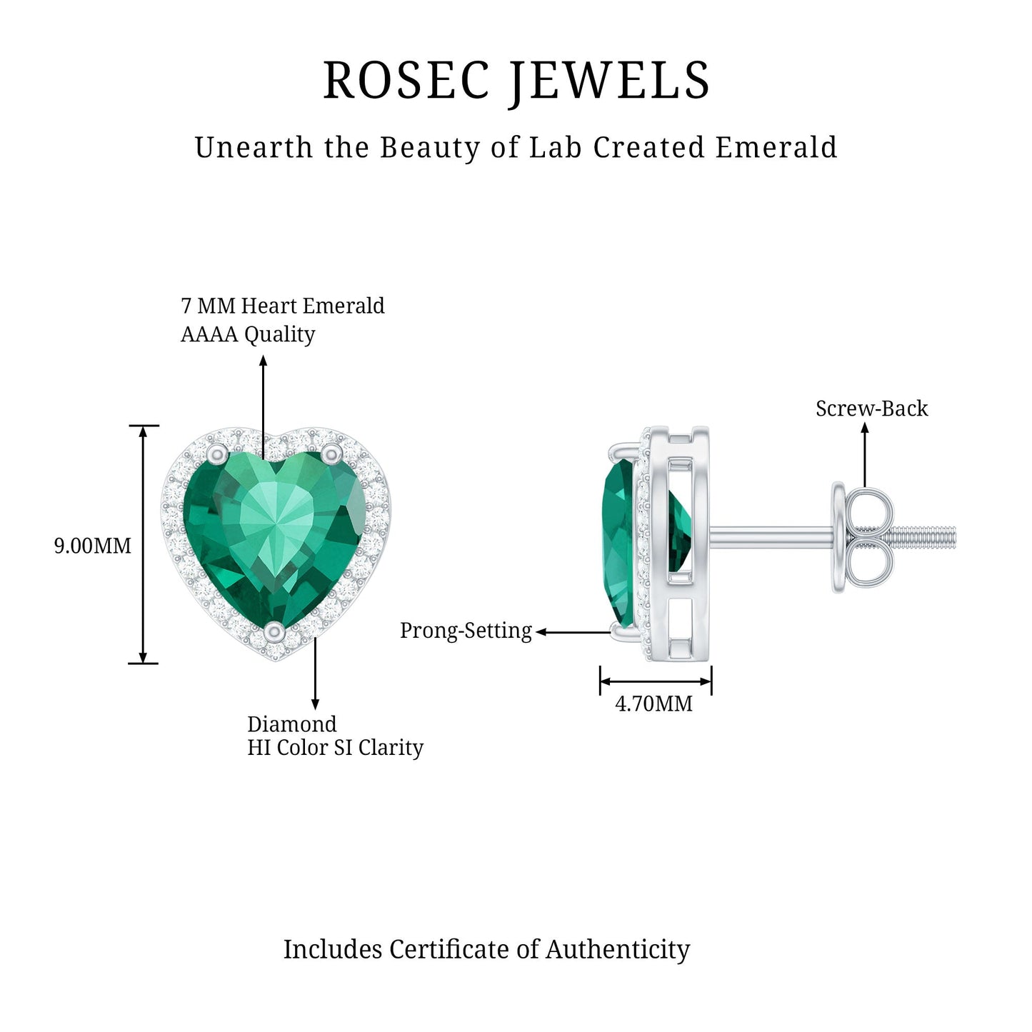 Lab Created Emerald Heart Stud Earrings with Diamond Halo