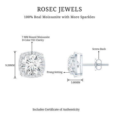 Round Cut Moissanite Classic Halo Stud Earrings