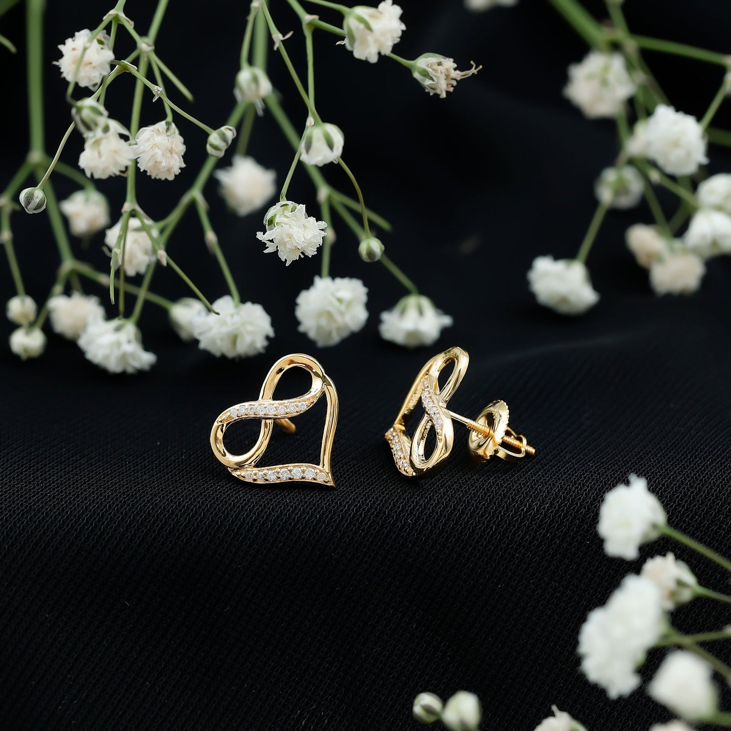 Moissanite Infinity and Heart Stud Earrings