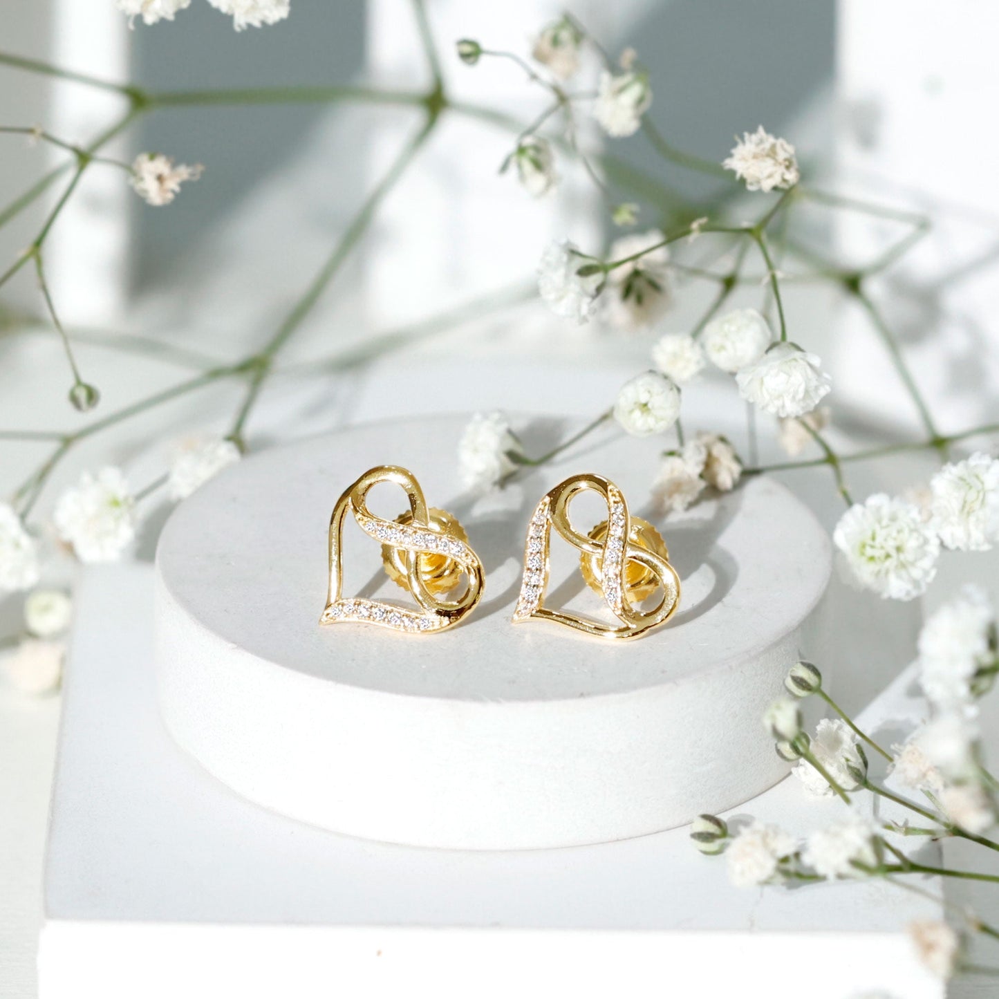 Moissanite Infinity and Heart Stud Earrings