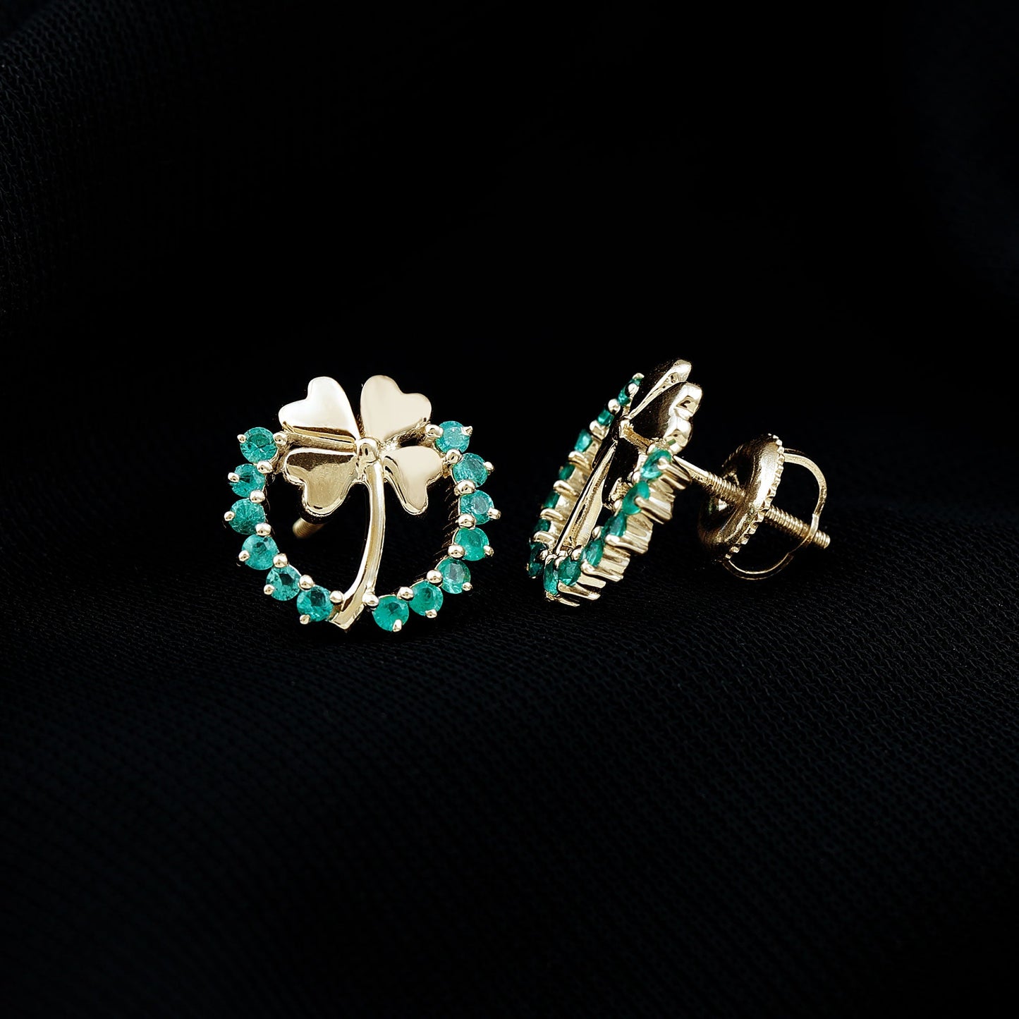 Genuine Emerald Clover Stud Earrings for Women