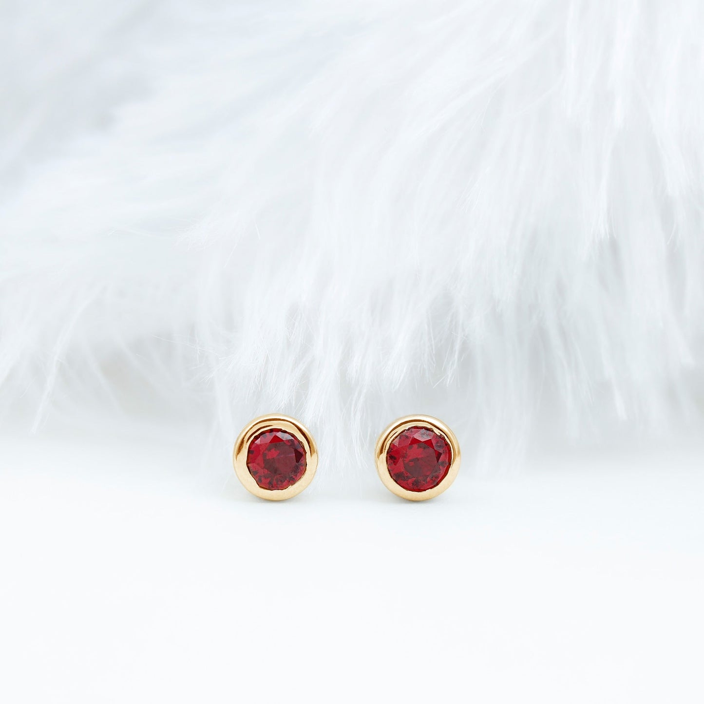 Minimalist Lab Grown Ruby Stud Earrings in Bezel Setting