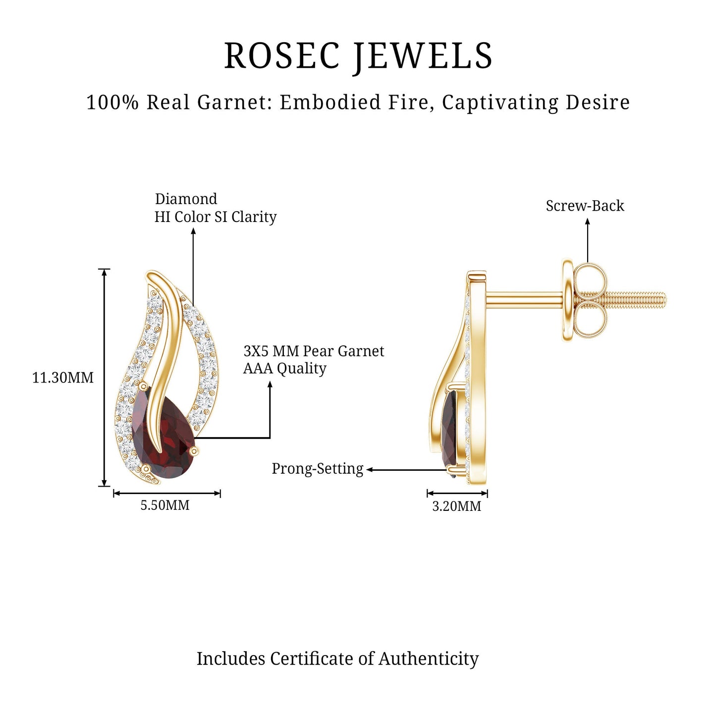 Pear Shape Garnet and Diamond Leaf Stud Earrings
