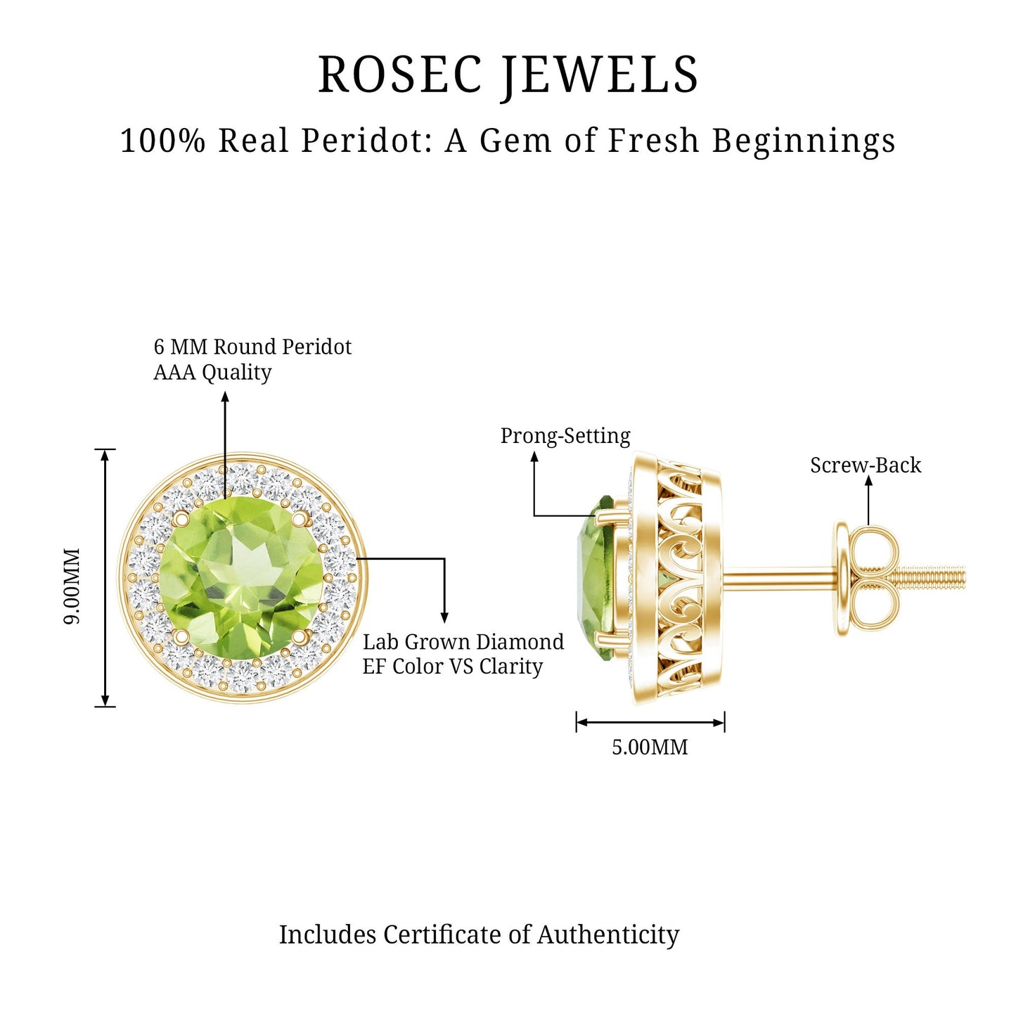 Natural 1.5 Carat Peridot Stud Earrings with Diamond Halo