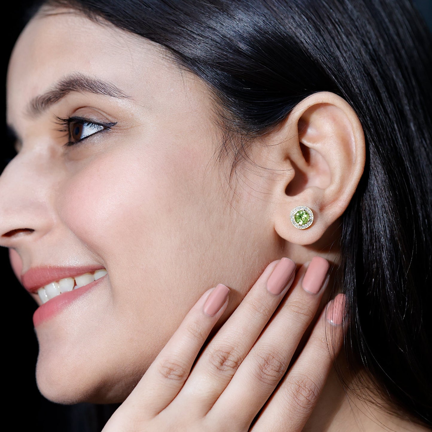 Natural 1.5 Carat Peridot Stud Earrings with Diamond Halo