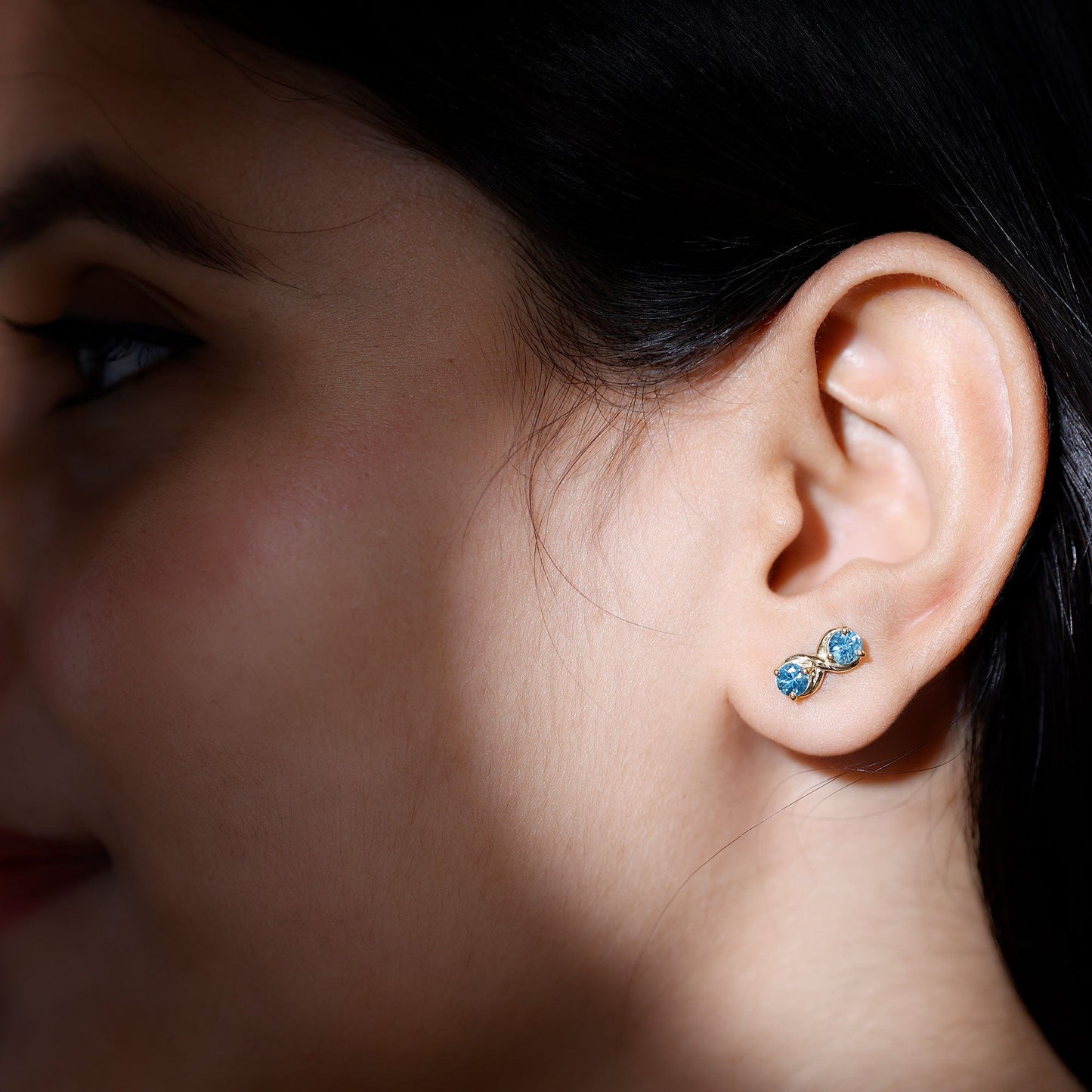 Real Aquamarine Infinity Stud Earrings